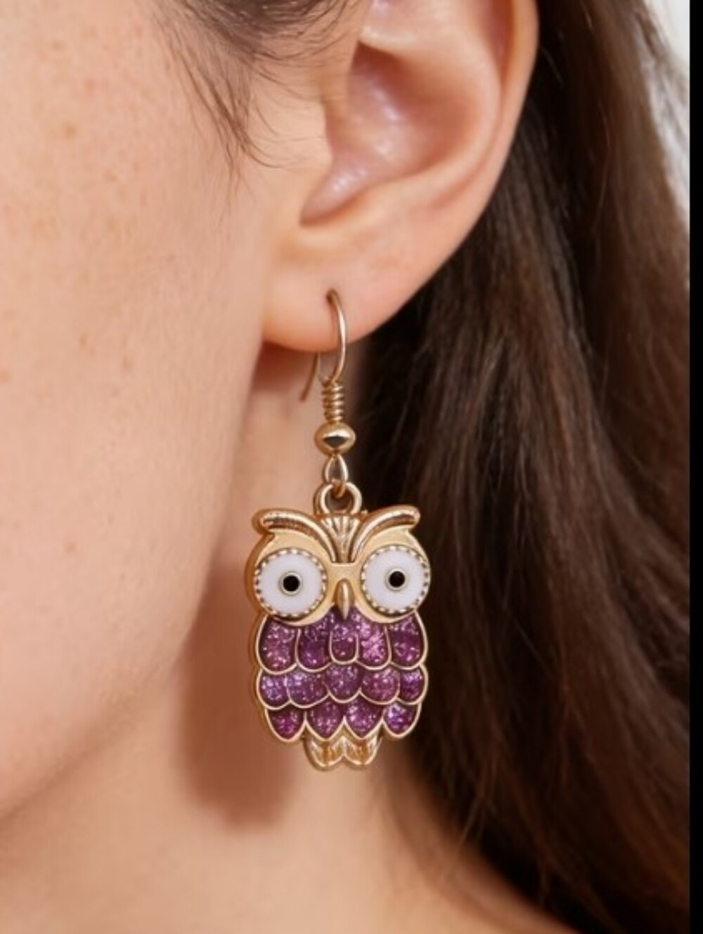 Purple Owl Drop Earrings - Women Jewelry